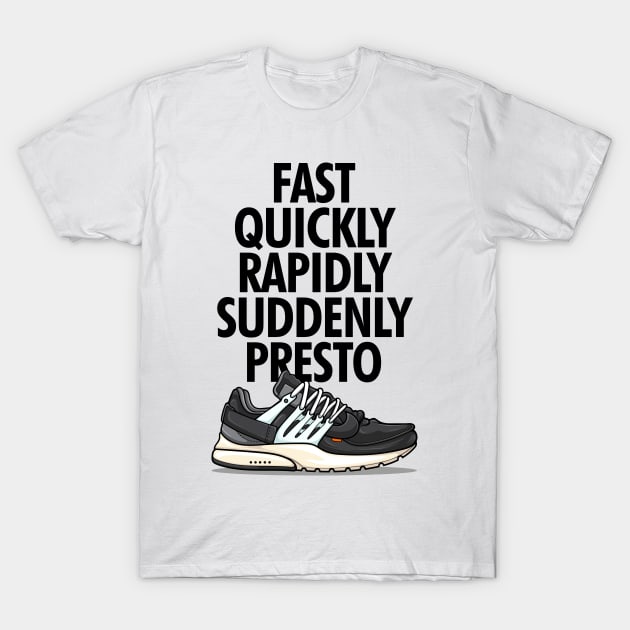 Presto OW Black Retro Sneaker T-Shirt by milatees